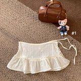 GETADME Women Y2K Korean Lace Mini Layered Skirt Streetwear Lace Up Ruffles Harajuku High Waist Pleated A-Line Short Jupe Skirts Clothes