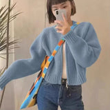 GETADME Women Short Sweater Jacket Women Zipper Cropped Cardigan Spring Autumn Loose Casual Knitwear Coat Long Sleeve Female Outerwear