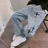 GETADME Prints Jeans Men 2026 New Streetwear Baggy Wide Leg Jeans Korean Fashion Drapes Straight Casual Loose Denim Cargo Pants