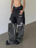 GETADME 2025 Trashy Y2K Streetwear Baggy Stacked Ripped Jeans Pants For Women Clothing Retro Camouflage Patchwork Wide Leg Lady Trousers