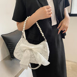 GETADME Pearl Female Bag Retro Luxury Designer Handbag Bow Crossbody Bags Fashion Canvas Women's 2025 Trend Shoulder bag Purses