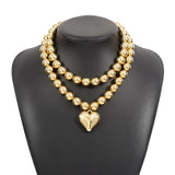 GETADME Big CCB Ball Beaded Chain Heart Pendant Necklace for Women Trendy Choker Collar Neck Accessories 2025 Fashion Jewelry