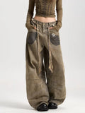 GETADME 2025 American Retro Y2K Style Distressed Khaki Baggy Pleated Women's Jeans Pants Woman Clothing Wide Leg Cotton Long Trousers