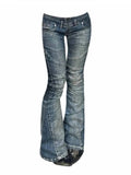 GETADME Vintage Streetwear Low Rise Jeans for Women Gyaru Harajuku Japanese Y2k Grunge Designer High Street Skinny Jeans