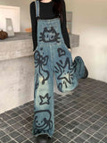 GETADME 2026American Retro Y2K Style Graffiti Printed Baggy Women's Jeans Strap Jumpsuits Pants Woman Clothing Blue Overalls Trousers
