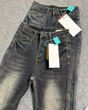 GETADME Gothic Washed Denim Flare Pants Women Autumn Streetwear Slim Black Grey High Waisted Jeans Vintage Long Pants Y2k Clothes