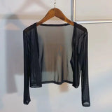 Getadme-4 colors White Cropped Cardigan Short Mesh Open Stitch Women Cardigans Lightweight Crop Top Soft Breathable Beach Cover Ups