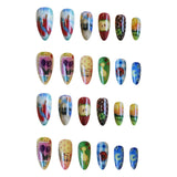 Getadme 24pcs Cute Cartoon Fake Nail Tips Oil Painting Series Printed Almond Press On Nail Sweet Cool Charming False Nail For Spicy Girl