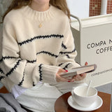 GETADME Women Knitted Sweater Pullovers Basics Long Sleeve O-Neck Striped Knit Sweater Casual  Pullover Women Tops Sweaters