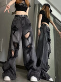 Getadme-Niche Design Jeans, High Street Heavy Industry Wide Leg Pants, High-end Floor Length Pants, Trendy Brand Women's Jeans
