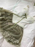 GETADME Japanese Pure Desire Sweet 3 Piece Set Women Chic Cardigan + Lace Top + Mini Fluffy Skirt New Fashion Y2k Slim Suit Spring 2025
