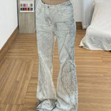 GETADME American retro printed wing patch women jeans punk style slim fit men and women bell bottoms floor mopping pants