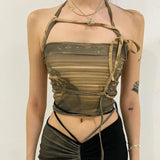 Green Fairy Grunge Bandage Crop Tops Vintage Aesthetic Tie Dye Slim Belt Y2K Bodycon Tube Top Elfcore Women Streetwear вязаная