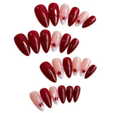 Getadme French Fake Nails Red Five-pointed Star False Nails Full Cover Press on Nail Tips y2k Nail Art Almond Artificial Nail Patches