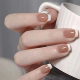 GETADME Nude Color Press On Nails 24Pcs Short Almond Fake Nails White French Tip Wearable False Nails Patches Women Girls DIY Manicure