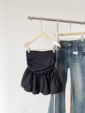 GETADME Ruffle Peplum Tube Cami Top: Waist-Cinching Sleeveless Crop Top Korean Style Chic Summer 2025 Bandeau For Petite Girl