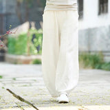 GETADME 2026 Cotton Linen Bloomers Wide Leg Pants Women Vintage Full Length Fashion Elegent Pants Solid Elasitic Waist Spring Autumn 5XL