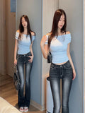 GETADME High Waist Sexy Split Denim Jeans Long Leg Lengthening Bell Bot Cotton Stretch Denim Pants for Women Spring Autumn