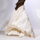 GETADME Good Quality Women Spring Long Skirts Wide Hem Pleated Design High Waist A-Line Dance Maxi Skirts Faldas Femme Streetwear