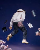 GETADME Y2K Vintage Low Waist Hip Hop Cherry Blossom Embroidered Jeans  Wide Leg Trousers Clothes Mens Embroidered Baggy Jeans Womes