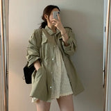 GETADME Chic Autumnal Vintage Sle Zipper Closure Pleated Slimming Women's Coat Versatile Long Sve Sweet Collar Windbreaker Jaet