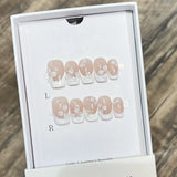 GETADME 10Pcs Pink Handmade Press On Nails Full Cover Bear Heart Design Short Round Rhinestone False Nails Wearable Manicure Nail Tips