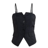 GETADME Women's Casual Tank Top Spring Summer Black Top Spaghetti Strap Sweetheart Neck Button Slim Fit Valentine's Day Elegant Sexy Top