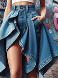GETADME Irregular Denim Skirt 2025 Summer Personality High Waist Loose Streetwear Mid Length Midi Skirts Y2k Layered Hem Clothes