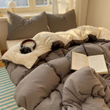 GETADME Cotton Bedding Set 4pcs with Solid Bed Sheet Duvet Cover Pillowcases Single Couple Bedsheet King Queen Double Twin Size