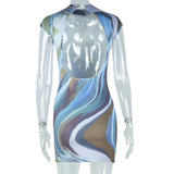 GETADME Ladies Backless Fashion Aesthetic Printing Short Sleeve High Waist Summer 2025 Bodycon Skinny Mini Party Dresses Vestidos