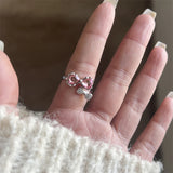 GETADME Fashion Trend Pink Crystal Bowknot Heart Rings Zircon Ring Y2K Shiny Zircon Rings for Women Girls Party Aesthetic Jewelry 2025 N