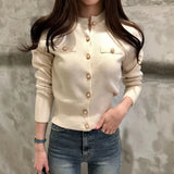GETADME Autumn Winter Long Sleeve Fashion Women Cardigans Sweater Knitted Coat Short Casual Single Breasted Korean Slim Chic Ladies Tops