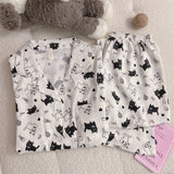 GETADME Casual Autumn New Simple Soft Women's Long Sleeve Pajamas Set Plaid Korean Style Solid 2 Suit Set Sleepwear Fashion Loungewear