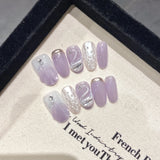 GETADME Handmade Press on Nails Blue Aurora Mermaid Fake Nail Patches Wearable Detachable French Pearl Almond False Nail Tips 10pcs