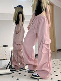 Getadme-Pink Streetwear Cargo Pants Women Loose Harajuku Y2K Straight Trousers American Retro Hip Hop Casual Bf Wide Leg Pants New