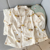 GETADME 자수 강아지 귀여운 패션 잠옷 세트 여성용 플레드 라펠 넥 신축성 허리 디자인 잠옷 짧은 새 캐주얼 잠옷