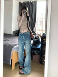GETADME 여성 청바지 와이드 레그 데님 로우 허리 팬츠 바닥 길이 새로운 디자인 한국식 프레피 스타일 올매치 하이 스트리트 갸루 케이팝