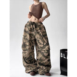 GETADME American Retro High Street Casual Overalls Camouflage Loose Wide Leg Pants For Women Y2k Hip-hop Cargo Grunge Baggy Trousers