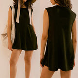 GETADME 콤바사키 여성용 니트 세트 민소매 크루넥 하이 슬릿 풀오버 탱크탑 신축성 허리 스키니 반바지 여름용 의상