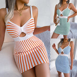Getadme-Fashion Sexy Colorful Knitted Bodycon Dress Lady Knot V-neck Slim Outfits Sundress Korean Party Mini Vestidos