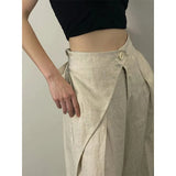 GETADME Streetwear Wide Leg Pants Women Fashion Pleated Linen Baggy Pants Summer Korean High Waist Casual Design Straight Trousers New