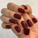 GETADME 24Pcs Solid Color Wine Red Design Fake Nail Short Square Press on False Nails Simple Detachable Finished Full Cover Nail Tips