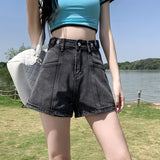 GETADME Y2K Retro Loose Casual Middle Short Jeans Summer New Women's High Waist Korean Denim Pants Fashion All Match Sexy Baggy Jeans