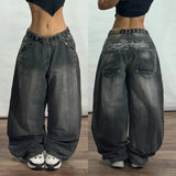 GETADME American New Fashion Geometric Pattern Embroidered Baggy Jeans Women Y2K Harajuku Vintage Hip-hop Popular Casual Wide-leg Pants