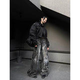 Getadme Women's Black Gothic Jeans Harajuku Y2k 90s Aesthetic Baggy Denim Trousers Korean Punk Jean Pants Vintage 2000s Trashy Clothes