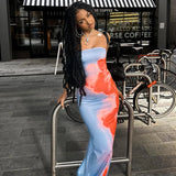 GETADME 섹시 스트랩리스 프린트 튜브 맥시 드레스 여성 오프숄더 백리스 스트레치 롱 선드레스 여름 해변 Y2K 의류