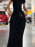 Getadme Solid Sexy Backless Maxi Dress Women Elegant Elastic Slim Short Sleeve Long dresses Female Bodycon Streetwear Clothing