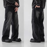 GETADME Korean Style Large Pocket Workwear Jeans Retro Blue Men'S Baggy Jeans Straight Leg Pants Casual Wide Leg Pants Casual Pants