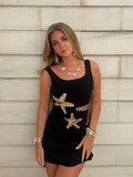 GETADME Sequins Stars Ruffles Hem Knitted Women's Mini Dress Fashion Sleeveless Backless Bodycon Sling Dresses 2025 Lady Beach Vestidos