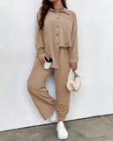 GETADME Set large size long sleeved shirt top solid color lace up pants